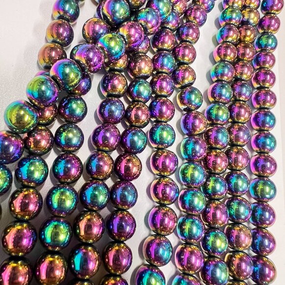 10 Pcs 8mm Round Multicolored Hematite Gemstone Beads for DIY Jewelry Making 16" - Picture 8 of 8